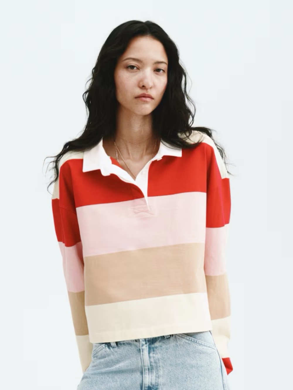 H&M Striped short Rugby Polo in Red, Pink, Beige & Cream